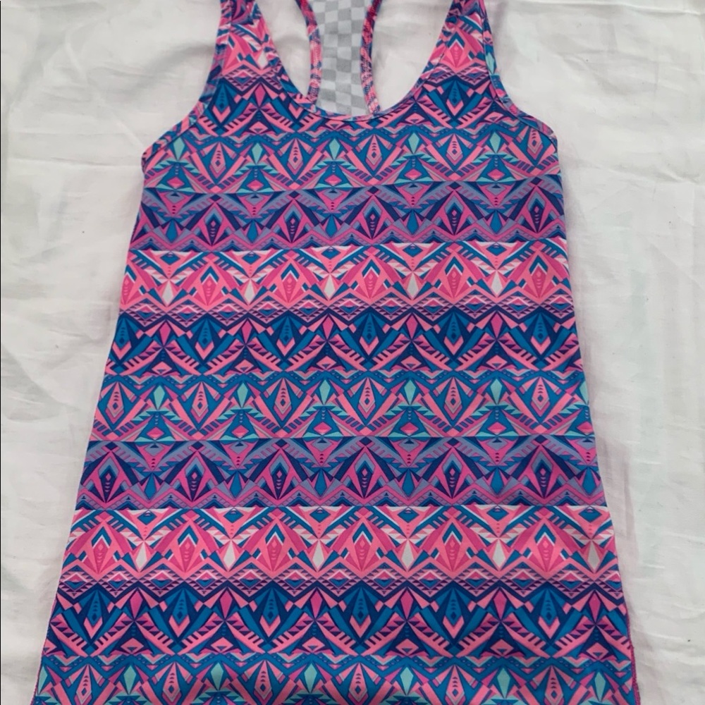 Colorful workout tank with checkered back